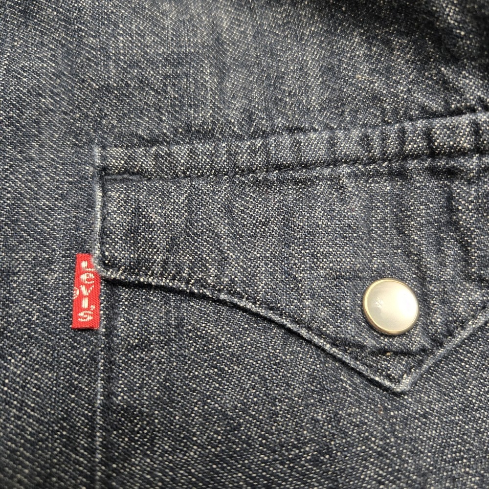 Levi's Western Dark Blue Denim Shirt Pearl Snap Mens XXL Bat Wing Rodeo Ranch - Picture 11 of 12